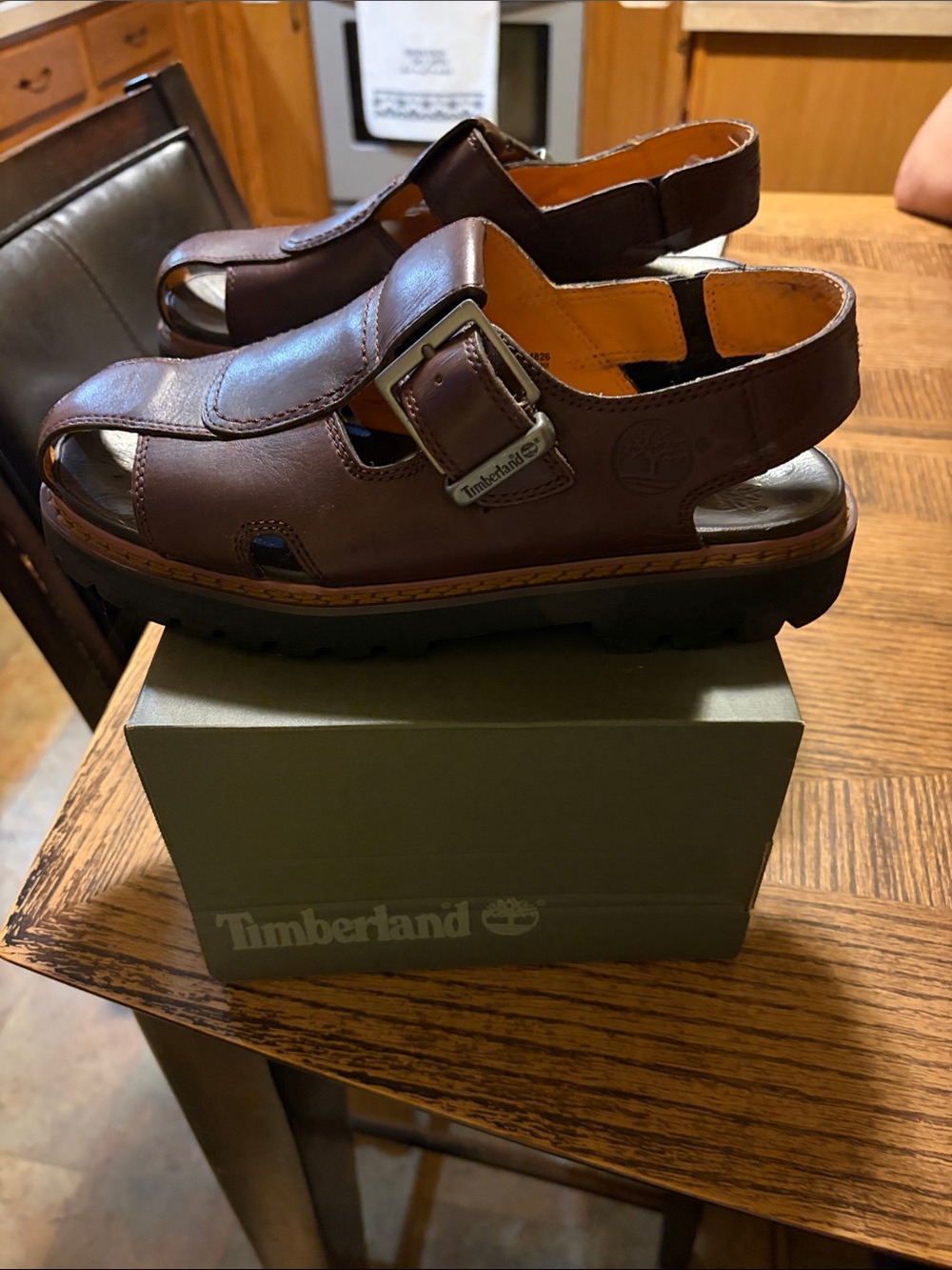 Timberland Men’s Dark Brown Leather Buckle Fisherman Sandals